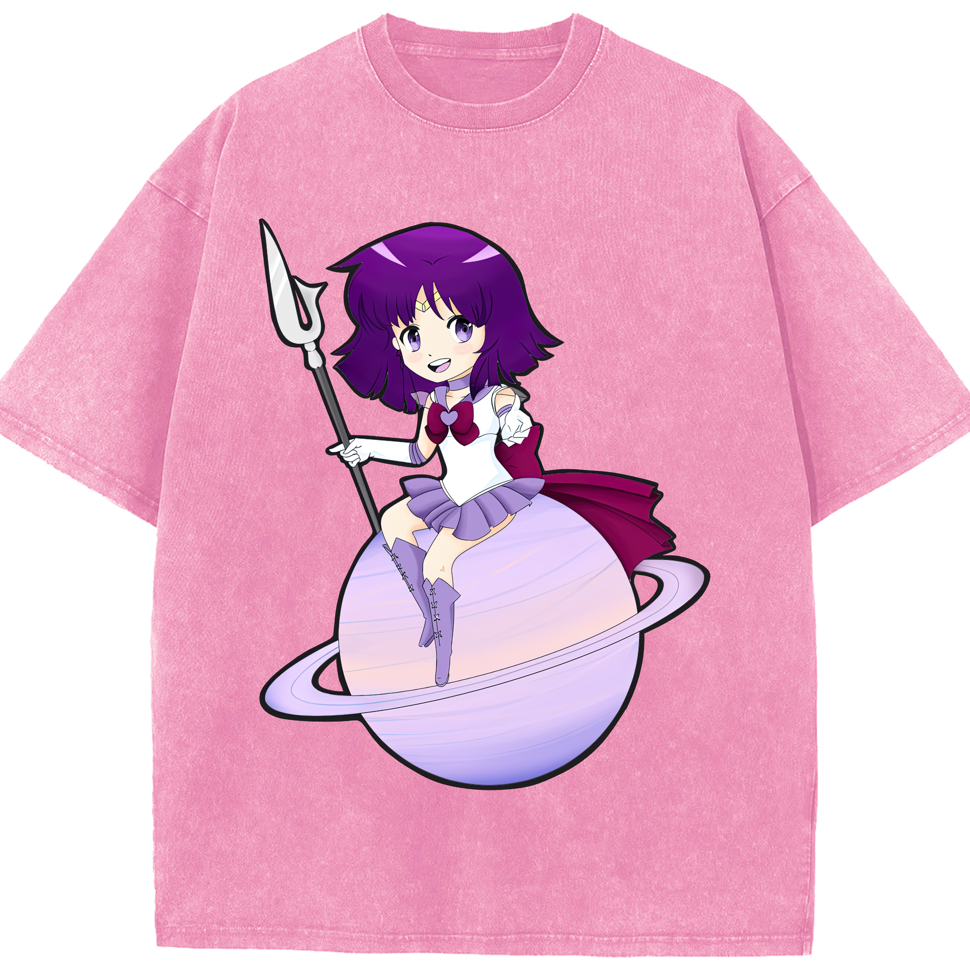 （画像用） 美少女戦士セーラームーン 土萠ほたる Sailor Moon Tomoe Hotaru （セーラーサターン；Sailor Saturn） 綿100% ヴィンテージ風 半袖Tシャツ（フロントプリント）